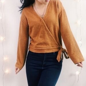MADEWELL Texture & Tread Blouse Faux-Wrap Burnt Orange Women's Size M